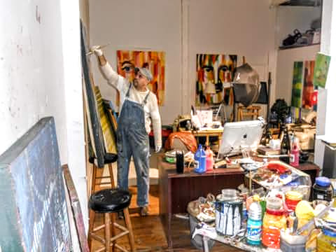 Artist Habib Ayat at his art studio in Hoboken