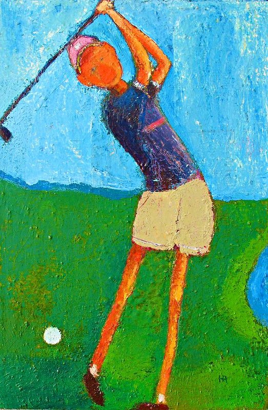 The little golfer mixed media on canvas finished with epoxy resin by artist Habib Ayat