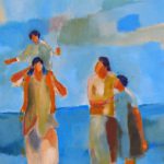 Family walk by the beach mixed media on canvas by artist Habib Ayat (BIBI)