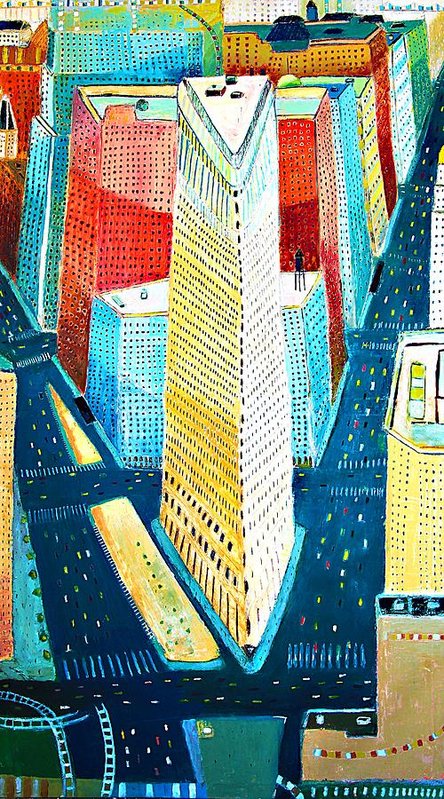 "Flatiron of Manhattan" mixed media painting on canvas with epoxy resin comes with floater frame by artist Habib ayat (BIBI)